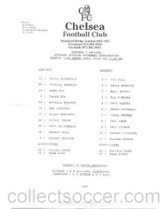 Chelsea v Arsenal official teamsheet 14/03/1994