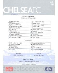 Chelsea v Arsenal official teamsheet 20/04/2005
