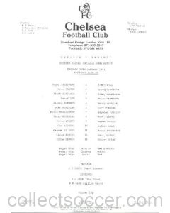 Chelsea v Arsenal official teamsheet 29/01/1991