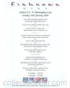 Chelsea v Birmingham City Fishnets menu 18/01/2004 Premier League