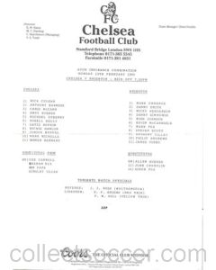 Chelsea v Brighton Reserves official teamsheet 13/02/1995 Football Combination