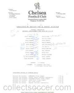 Chelsea v Brighton Reserves official teamsheet 29/11/1986 Football Combination