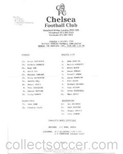 Chelsea v Bristol City Reserves official teamsheet 07/02/1994 Football Combination