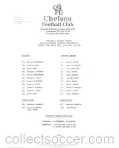 Chelsea v Bristol Rovers Reserves official teamsheet 18/04/1994 Neville Ovenden Football Combination