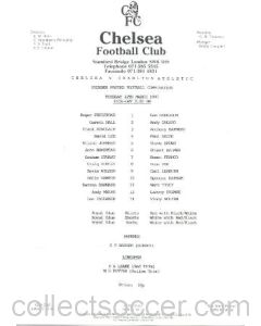 Chelsea v Charlton Athletic official teamsheet 12/03/1991