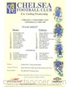 Chelsea v Coventry City teamsheet 12/04/2000