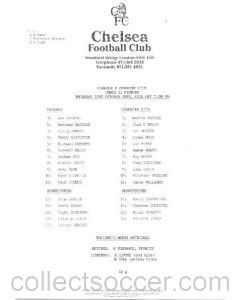 Chelsea v Coventry City official teamsheet 21/10/1993