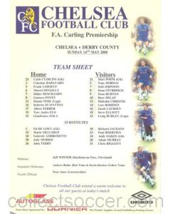 Chelsea v Derby County official colour teamsheet 14/05/2000 Premier League