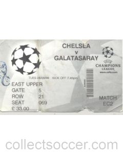 Chelsea v Galatasaray ticket 28/09/1999