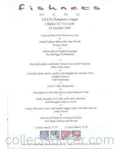 Chelsea v Lazio Fishnets menu 22/10/2003