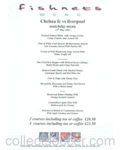 Chelsea v Liverpool Fishnets menu 11/05/2003