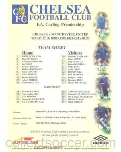 Chelsea v Manchester United official colour teamsheet 03/10/1999 Premier League