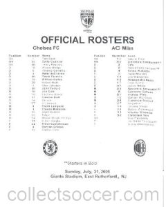 Chelsea v Milan teamsheet 31/07/2005