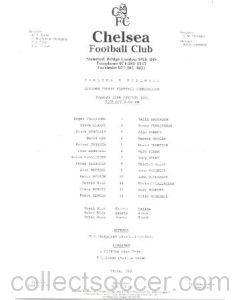 Chelsea v Millwall official teamsheet 22/01/1991
