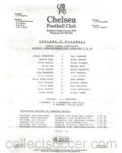 Chelsea v Millwall Reserves official teamsheet 12/09/1987 Football Combination