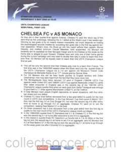 Chelsea v Monaco Press Pack 05/05/2004 Champions League Semi-Final, without folder