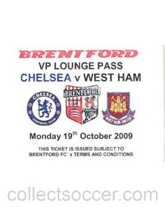 Chelsea Reserves v West Ham United Reserves ticket 19/10/2009