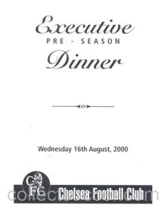 Chelsea Pre Season Executive Dinner menu 16/08/2000