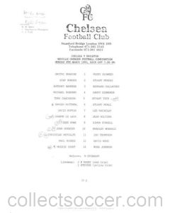 Chelsea v Brighton Reserves official teamsheet 08/03/1993 Football Combination