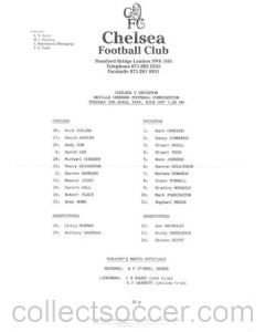 Chelsea v Brighton Reserves official teamsheet 05/04/1994 Football Combination