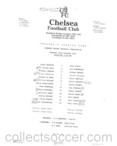 Chelsea v Ipswich Reserves official teamsheet 31/10/1989 Football Combination