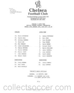 Chelsea v Luton Town Reserves official teamsheet 24/01/1994 Football Combination