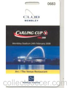 Wembley Club plastic VIP access card to restaurant of the Carling Cup Final 2008