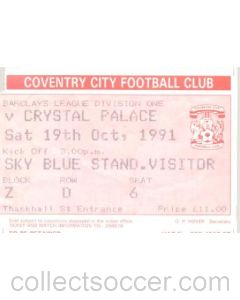 Coventry City v Crystal Palace ticket 19/10/1991