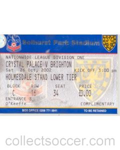 Crystal Palace v Brighton & Hove Albion ticket 26/10/2002