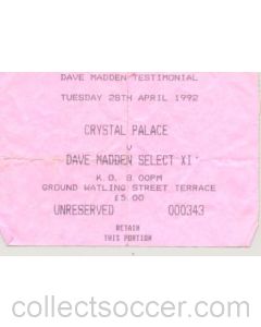 Crystal Palace v Dave Madden Select XI ticket 28/04/1992