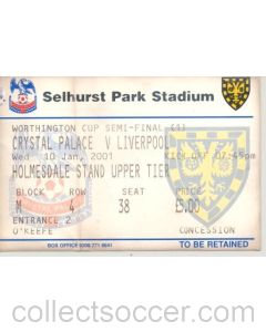 Crystal Palace v Liverpool ticket 10/01/2001