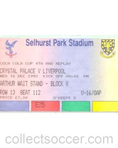 Crystal Palace v Liverpool ticket 16/12/1992