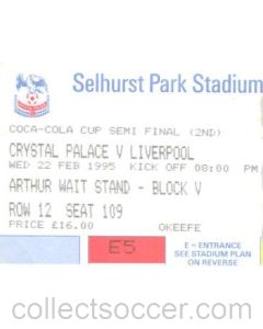 Crystal Palace v Liverpool ticket 22/02/1995