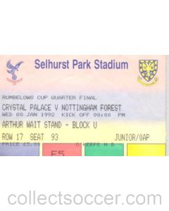 Crystal Palace v Nottingham Forest ticket 08/01/1992