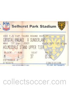 Crystal Palace v Sunderland ticket 17/01/2001