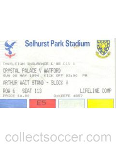 Crystal Palace v Watford ticket 08/05/1994