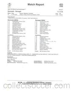 2002 World Cup - Denmark v Senegal 06/06/2002 Match Report & Start List