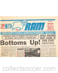 Derby County vChelsea official programme 08/09/1982 Ram newspaper