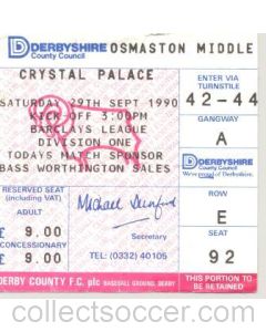 Derby County v Crystal Palace ticket 29/09/1990