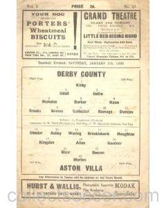 Derby County v Aston Villa official programme 05/01/1935