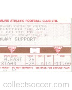 Dunfermline v Celtic used ticket 16/02/1998 Scottish Cup