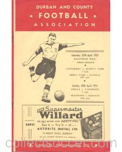 1957 Durban And County Football Association, South Africa official programme 27/04/1957