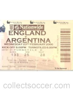 England v Argentina ticket 23/02/2000