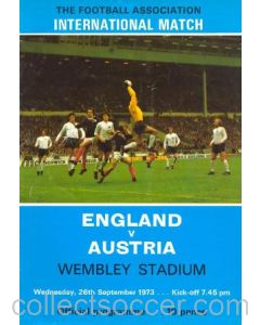 1973 England v Austria official programme 26/09/1973