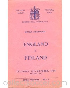 1958 England v Finland official programme 11/10/1958