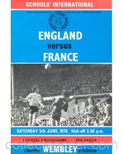 1976 England v France official programme 05/06/1976 Schools' International, at Wembley