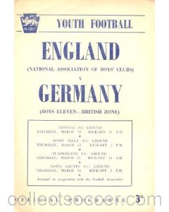 England v Germany Youth Football official programme 1949