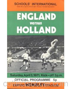 1971 England v Holland official programme 03/04/1971 Schools' International, at Wembley