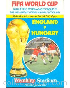 1981 England v Hungary official programme 18/11/1981 World Cup Qualifier