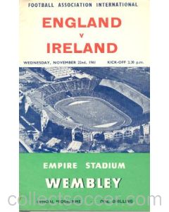 1961 England v Ireland official programme 22/11/1961 F.A. International